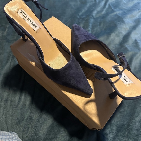 Steve Madden Shoes - Steve Madden Navy Suede Pointed Slingback Heels with Ankle Strap